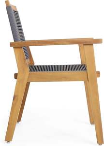 Ensemble table et 4 chaises, table ronde en teck avec corde tressée, pour usage extérieur. - Product Image 2