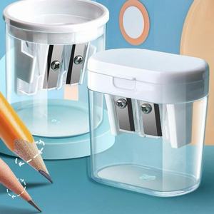 Taille-crayon manuel à double trou avec collecteur de copeaux transparent en plastique – Fournitures scolaires en gros – Taille-crayon de bureau - Product Image 4