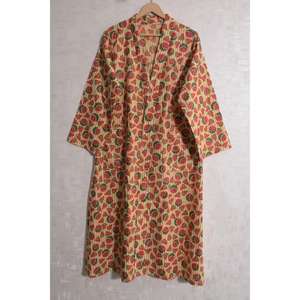 Bata Kimono Larga de Algodón Estampado con Cuello en V para Mujer, Estilo Bohemio Floral, de Secado Rápido, Transpirable y Ligera, Ideal para el Verano - Product Image 3