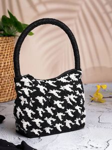 Luxury Handmade Black White Embroidered Zipper Clutch Bag Geometric Pattern Women's Evening Daily Use Purse Custom OEM Wholesale - Product Image 1