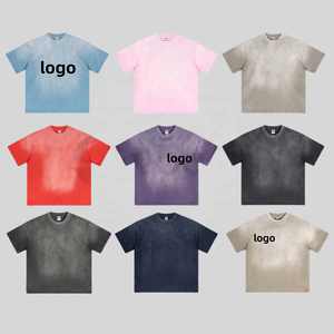 Nouveautés T-shirts personnalisés en coton 100% 320 GSM, couleur unie, effet vieilli, coupe ample, lavage à l'acide, pour hommes - Product Image 1