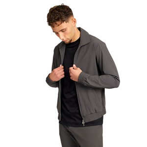 Men's Gray Zip-<b>Up</b> Bomber Jacket Full Sleeve Solid Color Casual Hooded Breathable Polyester Plus Size Printed Winter Wear - Product Image 3