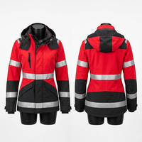 Veste à capuche unisexe pour femmes, sécurité et protection, 300 grammes, tissu en toile coupe-vent, panneaux rouge et noir, transfert thermique réfléchissant sur le devant