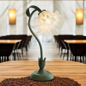 Modern Flower Shape Table <b>Lamp</b> With Plastic <b>Shade</b> And Green Stem For Indoor Lighting - Product Image 6