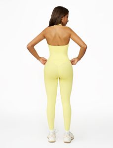 Conjunto de Yoga sin Costuras de 2 Piezas, Top Corto de Cintura Alta y Leggings de Color Sólido, Ropa Deportiva sin Espalda para Mujer - Product Image 3