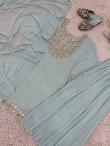 Salwar Kameez Tradicional de Fiesta para Mujer, Diseño WW, Color Cielo, Talla L, Blusa Elegante, Dupatta Hermosa, Secado Rápido, Todas las Temporadas - Product Image 3