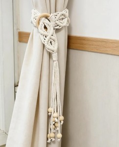 Boho Macrame <b>Curtain</b> Tiebacks | Handmade Cotton Rope <b>Curtain</b> Holdbacks | Tassel Window Decor - Product Image 3
