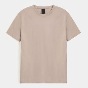 T-shirt basique beige pour homme, manches courtes, col rond, coupe classique, en jersey de coton doux, décontracté, pour l'été, vente en gros - Product Image 1