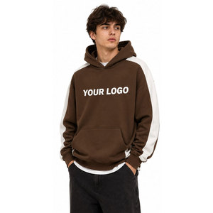 Sudadera con Capucha para Hombre, Color Marrón, con Paneles Blancos en las Mangas, Logotipo Estampado en la Parte Delantera, Corte Regular, Informal, de Algodón French Terry, para Otoño - Product Image 4
