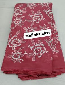 Tissu mull chanderi avec broderie de sequins, tissu ethnique exquis fait main de qualité supérieure en mélange de soie et de coton mull chanderi. - Product Image 4