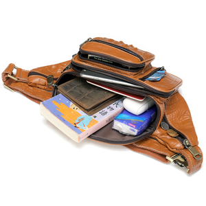 Sac de poitrine en cuir véritable, sac à bandoulière, fermeture éclair, décontracté, durable, usage quotidien, toutes saisons, pour hommes - Product Image 6
