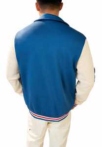 <b>Men's</b> Blue Varsity <b>Jacket</b> Embroidered <b>Letter</b> A Patch Design Turn-down Collar Regular Fit Autumn Wear - Product Image 2
