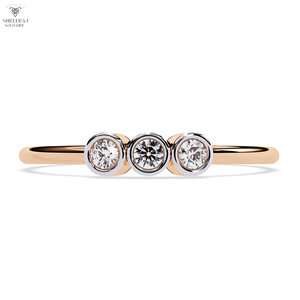 แหวนเพชรธรรมชาติแบบมินิมอลส์ของผู้หญิง18K สีทองเข้มประดับขอบตัดเพชรสีขาวสดใส - Product Image 1