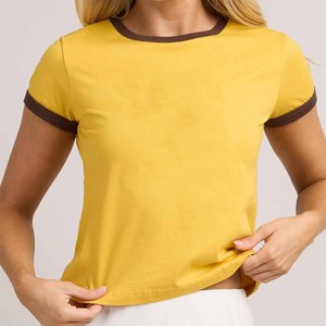 <b>Women's</b> O-Neck Short Sleeve Knitted <b>T</b>-<b>Shirt</b> Solid <b>Yellow</b> Crop Fit Casual Spring Summer Wear - Product Image 4