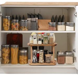 Plateau tournant Lazy Susan en bois à 2 niveaux, fait main, robuste, moderne, pour rangement de cuisine et décoration intérieure - Product Image 6