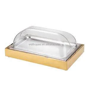 Buffet food service S/S Gold table food display dishes Roll Top Bread Food Display outside catering equipment seafood buffet
