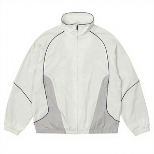เสื้อแจ็คเก็ตวินด์เบรกเกอร์สีขาวสำหรับผู้ชาย ทรงสปอร์ต คอตั้ง ซิปปิด ระบายอากาศได้ดี ผลิตจากโพลีเอสเตอร์ เหมาะสำหรับฤดูใบไม้ผลิ สวมใส่สบายทรงหลวม - Product Image 1