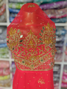 Emballage africain en tissu de soie rouge fait à la main pour femmes nigérianes par Shubham Collections Design respirant - Product Image 3