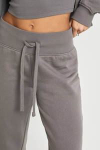 Women's <b>Cropped</b> <b>Zip</b> <b>Up</b> Hoodie & Ultra Wide Leg Sweatpants 2-Piece Matching Sets Wholesale Custom Logo Cotton Fleece Casualwear - Product Image 4