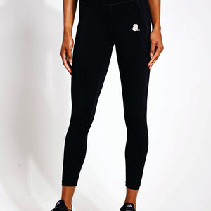 Legging sport noir tricoté pour femme, longueur cheville, taille haute élastique, respirant, coupe ajustée, logo sur la jambe droite, collection printemps - Product Image 1