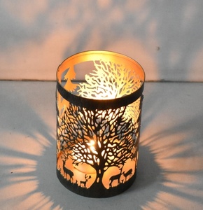 Nueva Llegada T-Light Holder Christmas Lantern Jars Home Holiday Season Decoraciones de Mesa Metal Iron Candle Holders Glass Pillar - Product Image 5