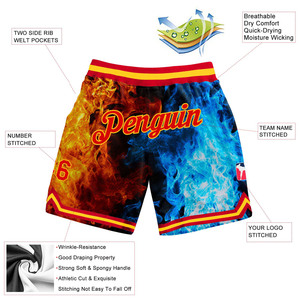 Shorts de basketball personnalisés 2026 avec nom et motif flamme, shorts de boxe rétro pour hommes par sublimation - Product Image 2