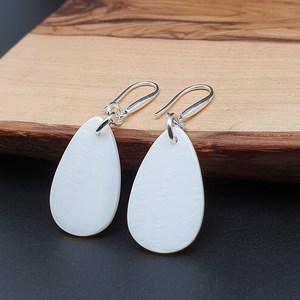 Oval Seashell <b>Earrings</b> Polished Natural Craft Jewelry White Shell Drop <b>Earrings</b> - Product Image 6