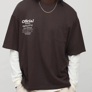 เสื้อยืดผู้ชายทรงโอเวอร์ไซส์สองชั้น สไตล์ลำลอง ทรงบ็อกซี่ ไหล่ตก ผ้าฝ้ายเนื้อหนัก สตรีทแวร์ สำหรับฤดูร้อน - Product Image 1