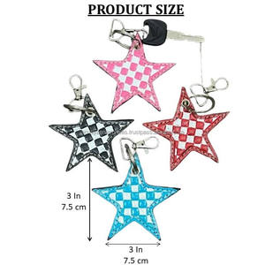 Porte-clés tendance 2025, designer, en cuir de vache à carreaux, charme étoile mignon, accessoires pour porte-clés, porte-clés et porte-cartes, cadeau unisexe - Product Image 2