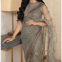 Sari indien Banarasi en polyester doux et géorgette, bordure brodée en dentelle, longueur ras du sol, idéal pour les mariages et les fêtes, très tendance pour l'hiver, style pakistanais