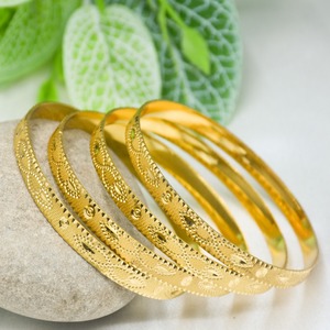 Elegant Slim Gold Plated <b>Bangle</b> Pair with Stone Center Design Traditional Pattern Jewelry for Women Daily Wear and Party Styling - Product Image 2