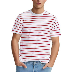 Camiseta a Rayas para Hombre, Manga Corta, Cuello Redondo, Clásica, con Rayas Horizontales, Informal, de Verano, de Algodón, Ligera y Cómoda - Product Image 1