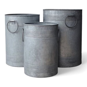 Macetero Redondo de Metal Galvanizado Resistente y Moderno con Acabado Acanalado para Decoración Rústica de Interiores y Exteriores - Product Image 6