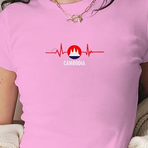 T-shirt court de la mode des femmes de conception de battement de coeur du Cambodge - Product Image 1