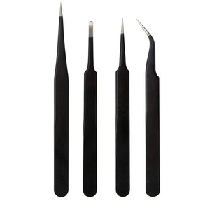 Ensemble de pinces à cils noires mates en acier inoxydable antistatique pour extensions de cils, outil professionnel de salon - Product Image 1