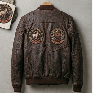 Ventes en gros de vestes bomber décontractées pour hommes, tendance automne-hiver, chaudes, surdimensionnées, avec patch, grandes tailles - Product Image 5