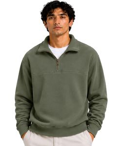 Green <b>Men</b> Oversized Quarter Zip Sweatshirt <b>Pullover</b> Fleece Cotton Polyester Casual Winter Sweatshirt With Stand Collar Zip Neck - Product Image 1