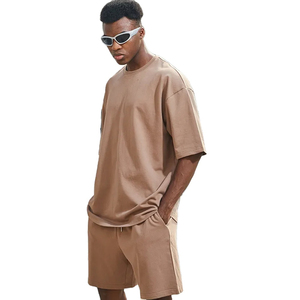 Conjunto de Ropa de 2 Piezas para Hombre de Alta Calidad al por Mayor, Etiqueta Privada Personalizada, Camiseta y Pantalones Cortos de Corte Holgado, Color Marrón Beige, Ropa de Verano - Product Image 5