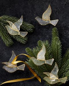 Ensemble de 6 décorations de Noël en forme de colombe blanche faites à la main, style coquille de Capiz, décorations suspendues pour arbre, décorations élégantes pour la maison pendant les fêtes de Noël - Product Image 2
