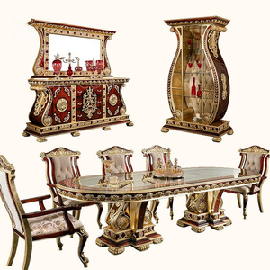 Imperial Plaza <b>Oval</b> <b>Dining</b> <b>Table</b> Set Handmade Traditional Royal European Furniture Antique Design Red Gold Finish - Product Image 6