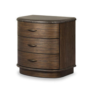 Modern <b>Wooden</b> Nightstand with 3 Curved Drawers and Marble Top, Dark Walnut <b>Bedside</b> <b>Cabinet</b> for Bedroom Furniture - Product Image 1