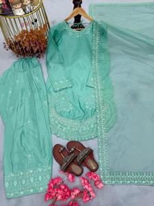 Conjunto de Top y Pantalones Palazzo de Crepé Natural para Mujer, Diseño Moderno para Bodas y Fiestas Diwali, con Dupatta - Product Image 6