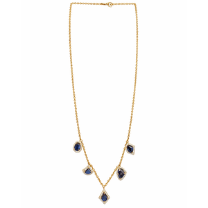 Collar con Colgante Geométrico de Oro Rosa de 18K de Lujo con Piedras Polki Azules Premium y Detalles de Micro Cristales Brillantes para Mujer - Product Image 3