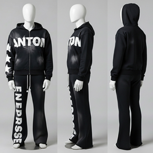 Conjunto Deportivo Personalizado de Invierno, Negro, Grueso, Ajustado, con Sudadera y Pantalones Jogger, Diseño con Logotipo Impreso, Unisex, 2 Piezas - Product Image 1