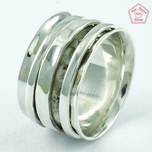 Handmade 925 Sterling Silver <b>Spinner</b> <b>Ring</b> Attractive Plain Triple Band Trendy Jewellery for Wedding Engagement Direct from India - Product Image 1