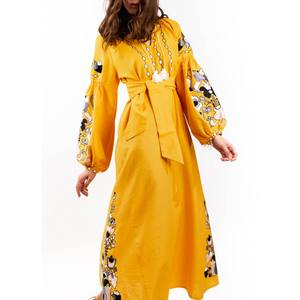 Vestidos Maxi de Manga Larga con Mangas Abullonadas, Bordado Floral, Cuello en V, Diseño Bordado 2026, Vestidos de Lino - Product Image 4