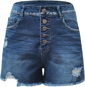 Nouveauté : Short en jean en coton respirant pour femme grande taille, taille haute, coupe décontractée et ample, avec boutons, haute qualité - Product Image 4