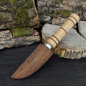 Yakut <b>Knife</b> with Leather Sheath. Hand-Forged Bushcraft Tool. Ash Handle. Carbon Steel Blade - Product Image 3