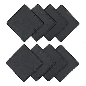 Sous-verres carrés en ardoise noire naturelle personnalisés, ensemble de sous-verres en pierre résistants à la chaleur, tapis de protection pour tasses, pour la décoration de la maison, du bar et du restaurant - Product Image 1