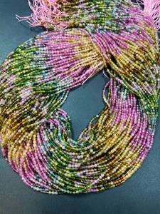 Perles de tourmaline naturelle en forme de pastèque, facettées, rondes, magnifiques, multicolores, rose, bleu, jaune, vert, perles de pierres précieuses - Product Image 2